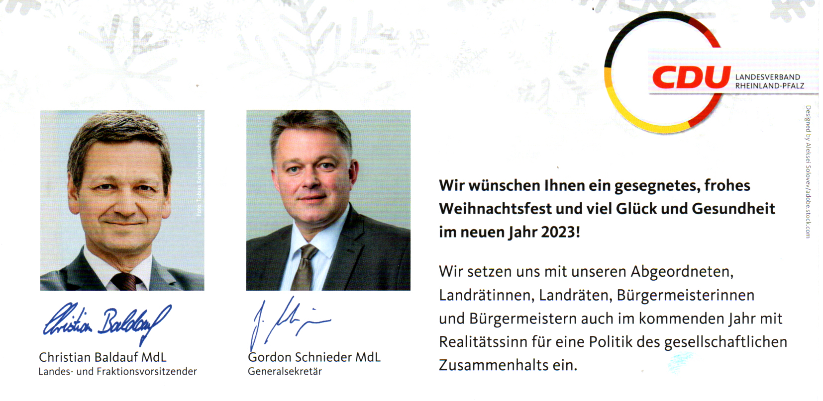 Weihnachtsgrüße und Neujahrswünsche CDU Dienheim